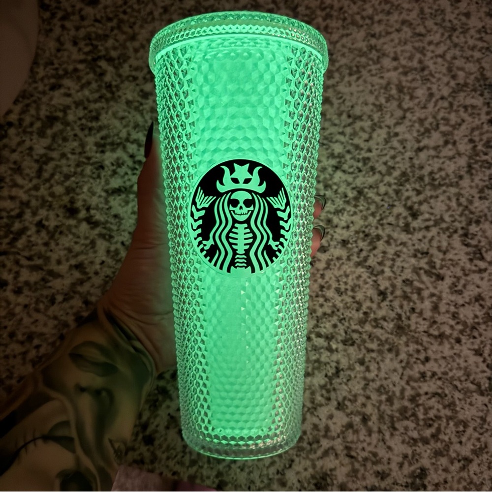 Glow in the Dark Studded Skeleton Halloween Clear Tumbler 24 oz